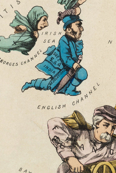 Ancienne carte satirique de l'Europe, 1877 par Fredrick Rose - Propagande sérieux-comique du 19ème siècle, Octopus des empires russe et ottoman 