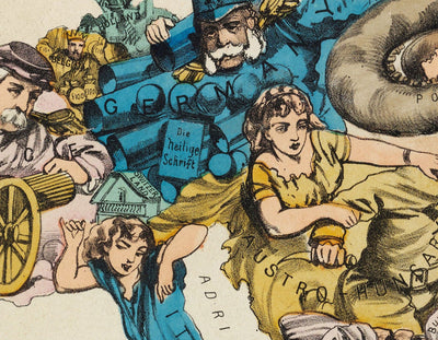 Ancienne carte satirique de l'Europe, 1877 par Fredrick Rose - Propagande sérieux-comique du 19ème siècle, Octopus des empires russe et ottoman 