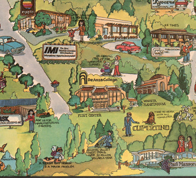 Old Map of Silicon Valley, 1982 - Pictorial Chart of Mountainview, Sunnyvale, Cupertino, San Jose, Fremont