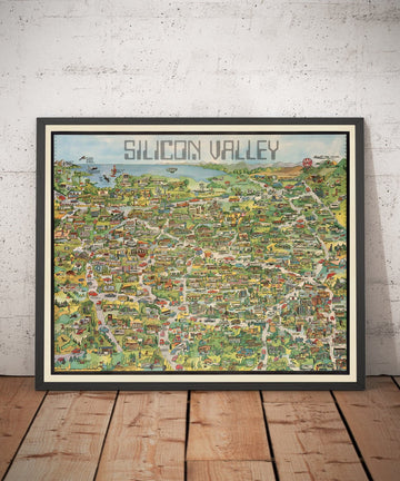 Alte Karte des Silicon Valley, 1982 - Bildliche Darstellung von Mountainview, Sunnyvale, Cupertino, San Jose, Fremont 