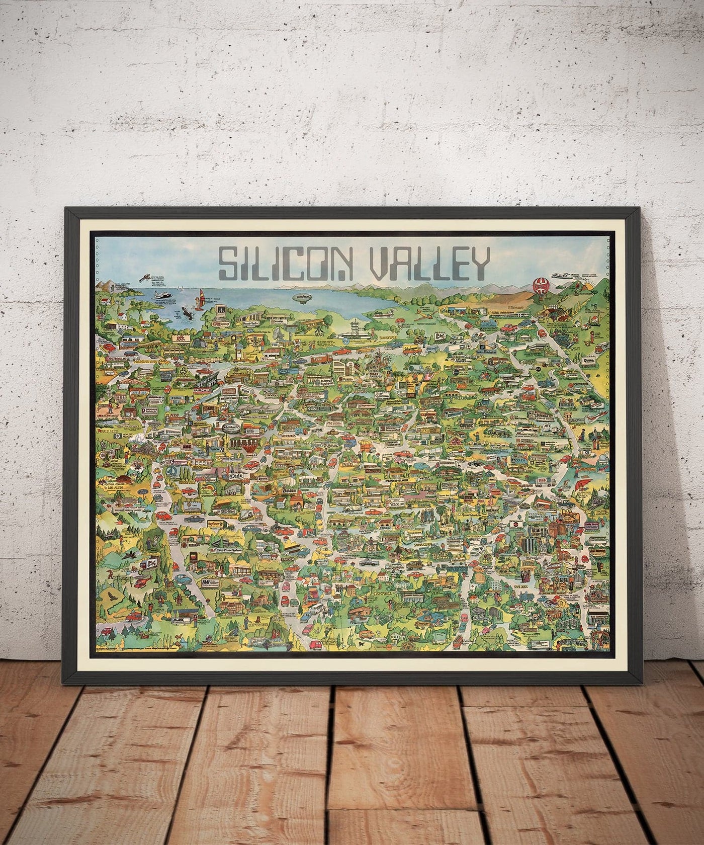 Old Map of Silicon Valley, 1982 - Pictorial Chart of Mountainview, Sunnyvale, Cupertino, San Jose, Fremont