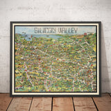 Alte Karte des Silicon Valley, 1982 - Bildliche Darstellung von Mountainview, Sunnyvale, Cupertino, San Jose, Fremont 