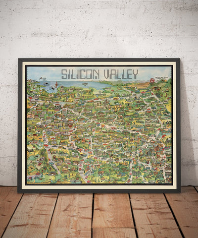 Old Map of Silicon Valley, 1982 - Pictorial Chart of Mountainview, Sunnyvale, Cupertino, San Jose, Fremont
