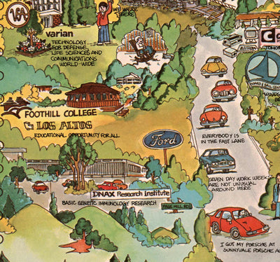 Old Map of Silicon Valley, 1982 - Pictorial Chart of Mountainview, Sunnyvale, Cupertino, San Jose, Fremont