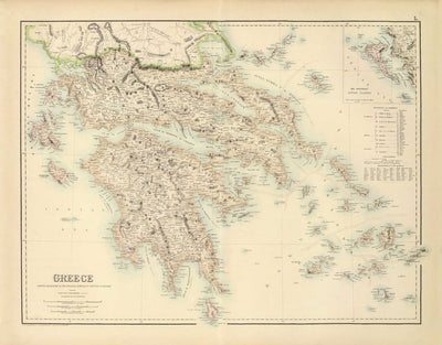Ancienne carte de la Grèce en 1872 par Archibald Fullarton - Athènes, Le Pirée, Kalamata, Patras, Nauplie