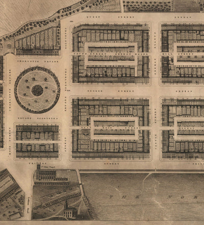 Alte Karte von New Town, Edinburgh im Jahr 1821 von James Kirkwood - Calton Hill, Queen Street, York Place, Prince Street, Great King Street 