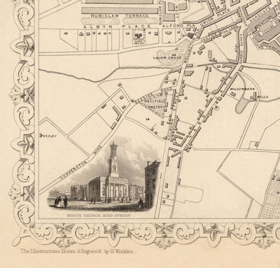 Old Map of Aberdeen, Scotland in 1851 by Tallis & Rapkin
