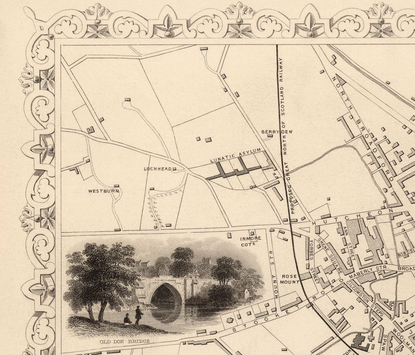 Old Map of Aberdeen, Scotland in 1851 by Tallis & Rapkin