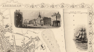 Old Map of Aberdeen, Scotland in 1851 by Tallis & Rapkin