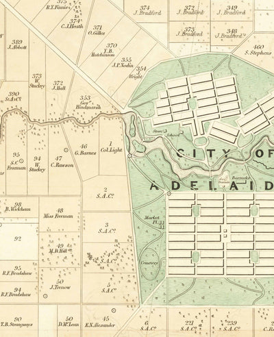 Ancienne carte d'Adélaïde, Australie du Sud, par John Arrowsmith, 1839 - Brighton, Port, Norwood, Glenelg Beach