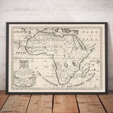 Ancienne carte de l'Afrique en 1700 par Edward Wells - Égypte, îles Canaries, Négroland, Sahara, Madagascar, Guinée, Congo