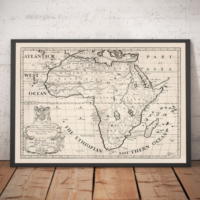 Antiguo mapa de África en 1700 por Edward Wells - Egipto, Islas Canarias, Negrolandia, Sahara, Madagascar, Guinea, Congo