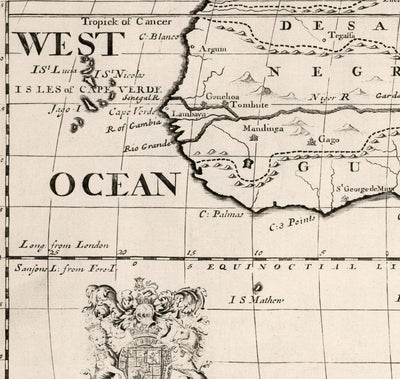 Antiguo mapa de África en 1700 por Edward Wells - Egipto, Islas Canarias, Negrolandia, Sahara, Madagascar, Guinea, Congo