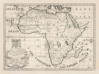 Antiguo mapa de África en 1700 por Edward Wells - Egipto, Islas Canarias, Negrolandia, Sahara, Madagascar, Guinea, Congo