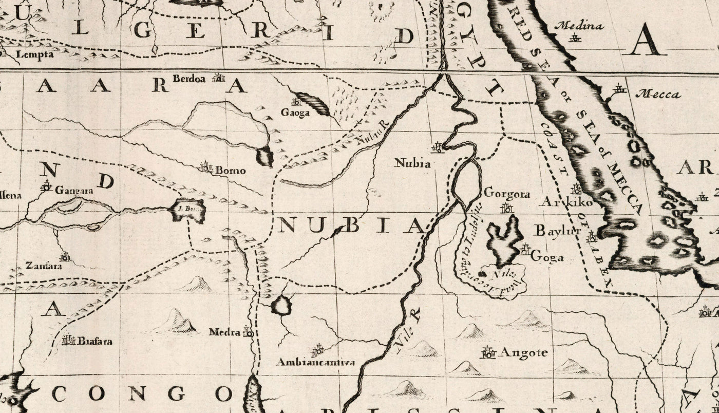 Antiguo mapa de África en 1700 por Edward Wells - Egipto, Islas Canarias, Negrolandia, Sahara, Madagascar, Guinea, Congo