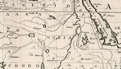 Antiguo mapa de África en 1700 por Edward Wells - Egipto, Islas Canarias, Negrolandia, Sahara, Madagascar, Guinea, Congo