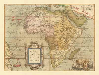 Old Map of Africa by Abraham Ortelius, 1570 - First Map of African Continent - Nubia, Zanzibar, Central Africa, Nile