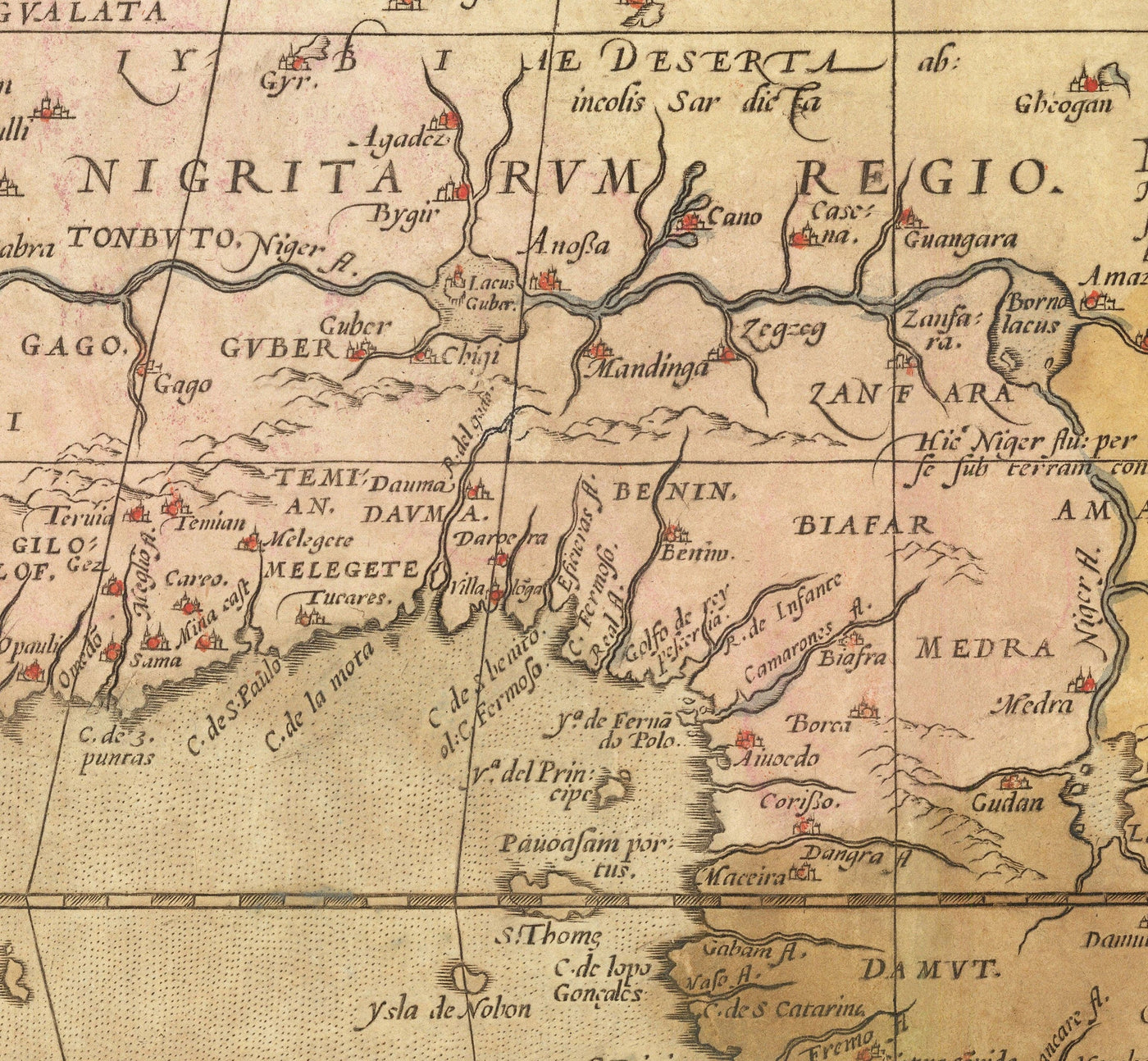 Old Map of Africa by Abraham Ortelius, 1570 - First Map of African Continent - Nubia, Zanzibar, Central Africa, Nile