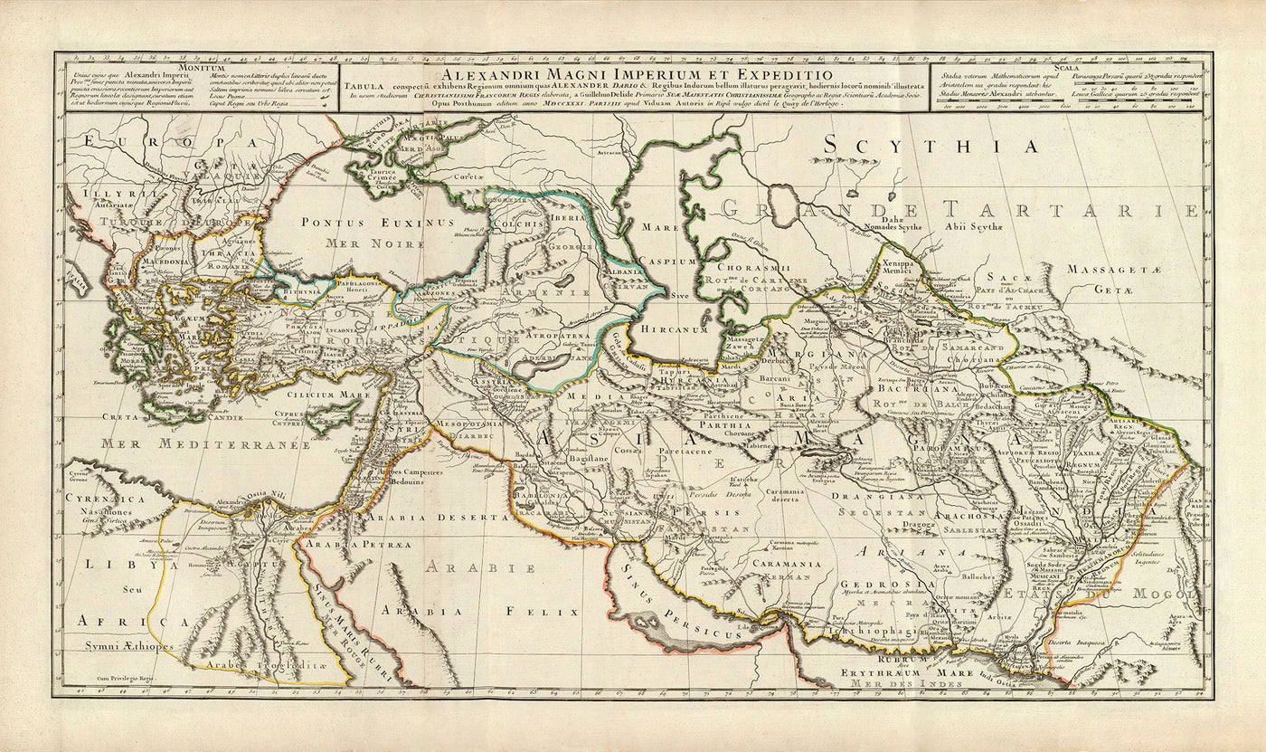 Alte Karte des Reiches von Alexander dem Großen, 1731 - 336-323 v. Chr., Ägypten, Türkei, Naher Osten, Persien, Afghanistan 
