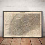 Old Map of the Alps in 1874 by Johann Mayr - Matterhorn, Mont Blanc, Geneva, Rhone, Lausanne, Grenoble, Sierre