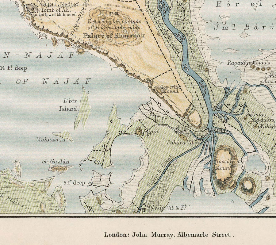 Mappa antica della città di Babilonia nel 1874 di William Smith - Iraq, Impero Babilonese, Fiume Eufrate, Hillah 
