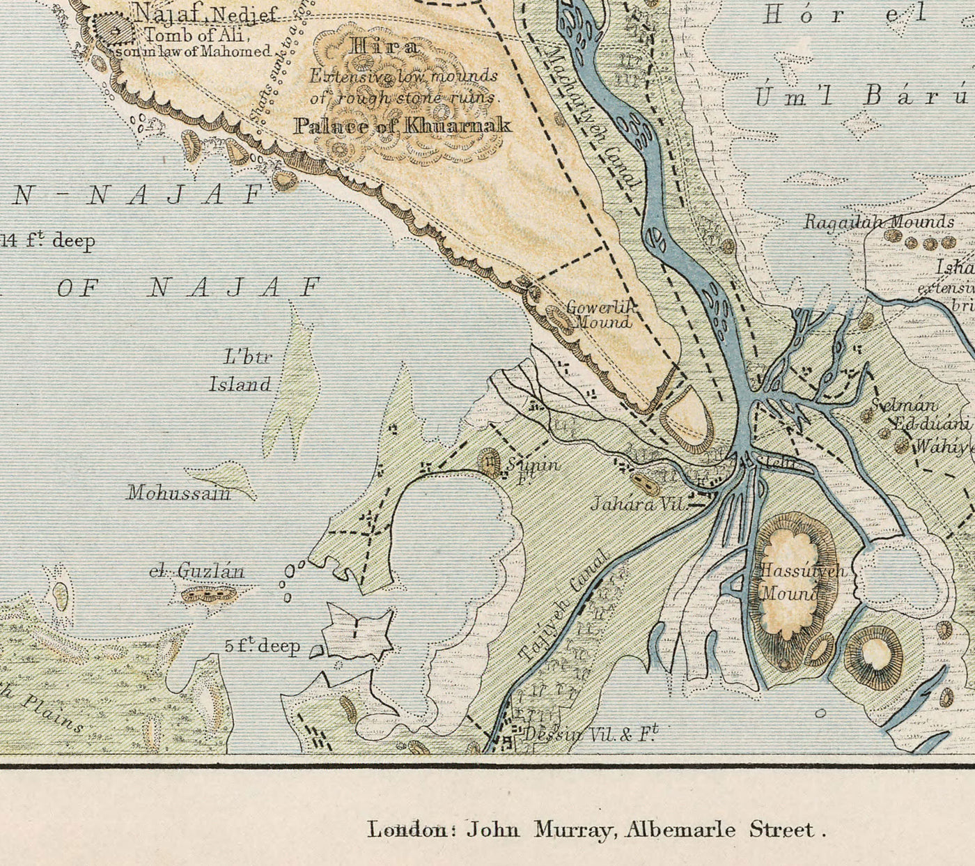 Ancienne carte de l'ancienne ville de Babylone en 1874 par William Smith - Irak, Empire babylonien, fleuve Euphrate, Hillah
