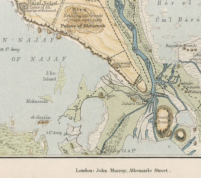 Ancienne carte de l'ancienne ville de Babylone en 1874 par William Smith - Irak, Empire babylonien, fleuve Euphrate, Hillah