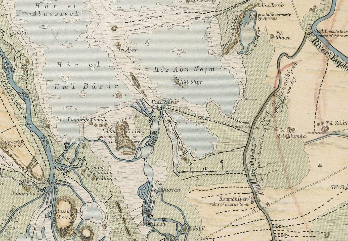 Ancienne carte de l'ancienne ville de Babylone en 1874 par William Smith - Irak, Empire babylonien, fleuve Euphrate, Hillah