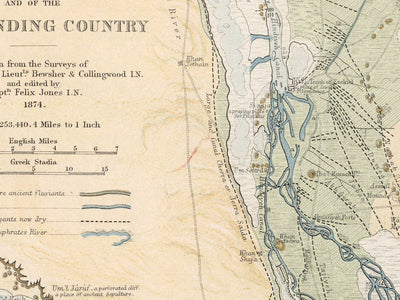 Ancienne carte de l'ancienne ville de Babylone en 1874 par William Smith - Irak, Empire babylonien, fleuve Euphrate, Hillah