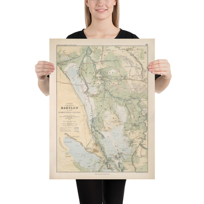 Mappa antica della città di Babilonia nel 1874 di William Smith - Iraq, Impero Babilonese, Fiume Eufrate, Hillah 