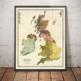 Antiguo mapa de la antigua Gran Bretaña, 1856 - Gales, Erse, Irlanda gaélica, Picts, tribus celtas de la Edad de Hierro, Silures