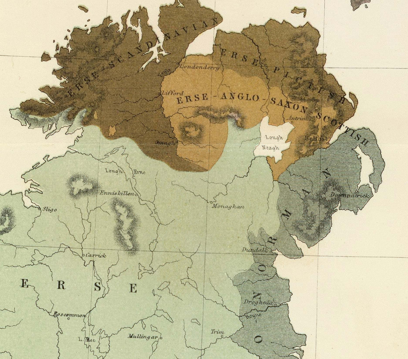 Alte Karte von Altbritannien, 1856 - Wales, Erse, Gälisches Irland, Pikten, keltische Eisenzeit-Stämme, Silures 