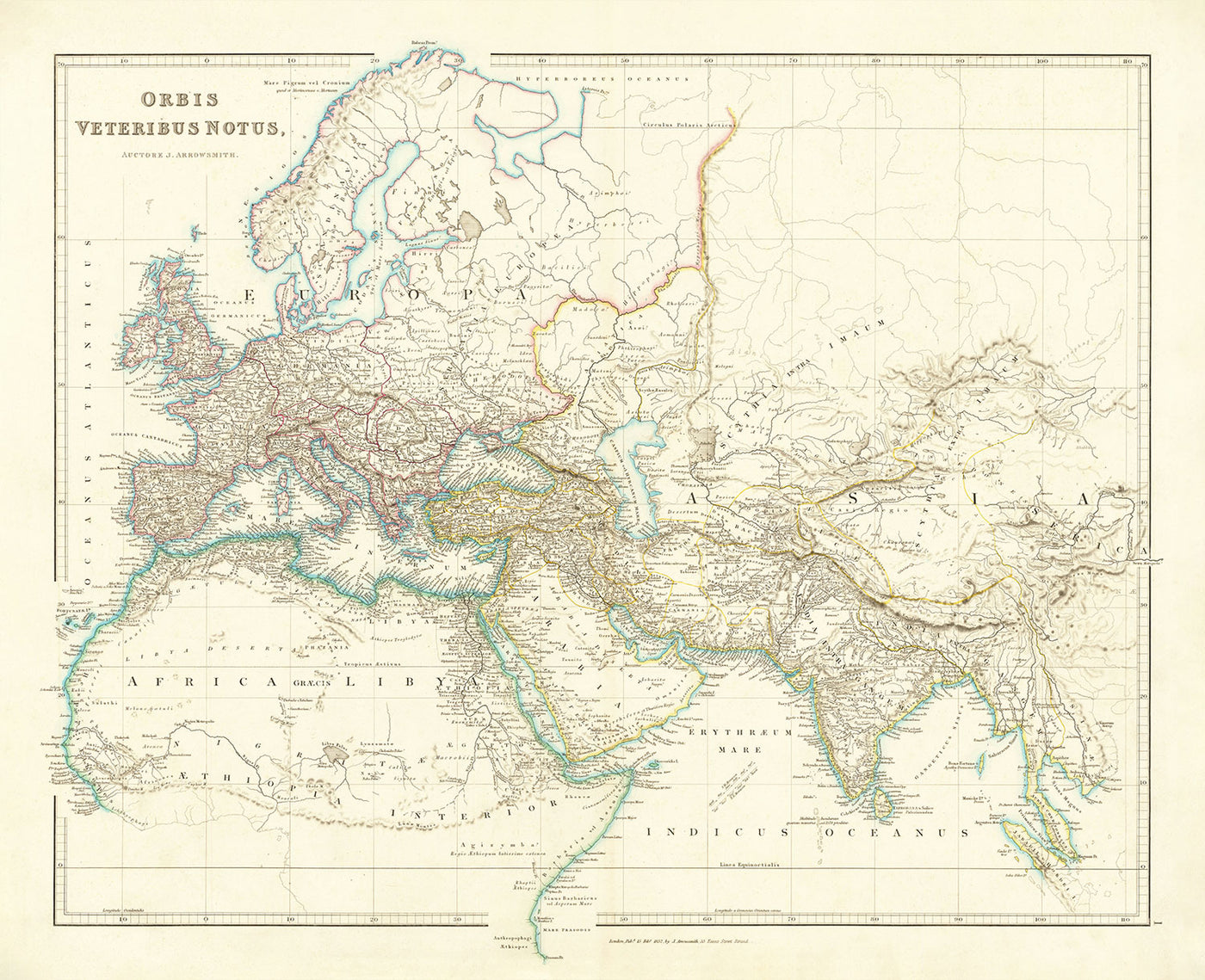 Old Map of the Ancient World by Arrowsmith, 1822 - Medieval Europe, Middle East, Africa - Orbis Veteribus Notus