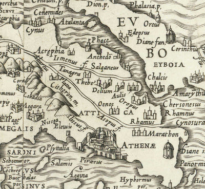 Old Map of Ancient Greece, 1558 by Salamanca - Macedonia, Balkans, Crete, Rhodes, Turkey, Corfu