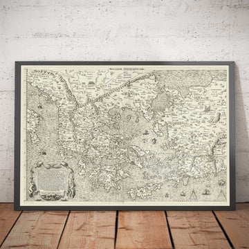 Antica mappa della Grecia, 1558 di Salamanca - Macedonia, Balcani, Creta, Rodi, Turchia, Corfù 