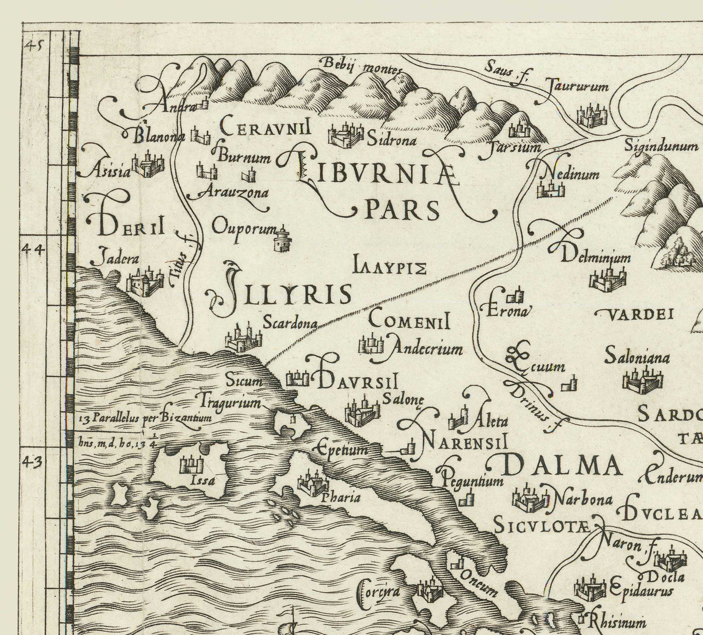 Old Map of Ancient Greece, 1558 by Salamanca - Macedonia, Balkans, Crete, Rhodes, Turkey, Corfu