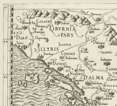 Old Map of Ancient Greece, 1558 by Salamanca - Macedonia, Balkans, Crete, Rhodes, Turkey, Corfu
