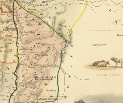 Mapa antiguo de la antigua Palestina en 1851 - Tierra Santa, Canaán, Jerusalén, Judea, Samaria, Galilea, Israel, Cisjordania, Gaza