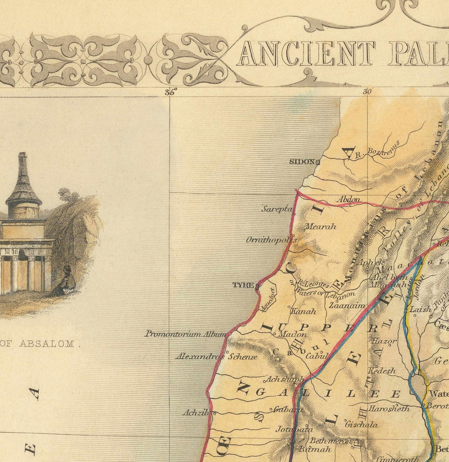 Mappa antica della Palestina nel 1851 - Terra Santa, Canaan, Gerusalemme, Giudea, Samaria, Galilea, Israele, Cisgiordania, Gaza 