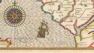 Alte Karte von Anglesey Wales, 1611 von John Speed - Holyhead, Llanfairpwllgwyngyll, Bangor 