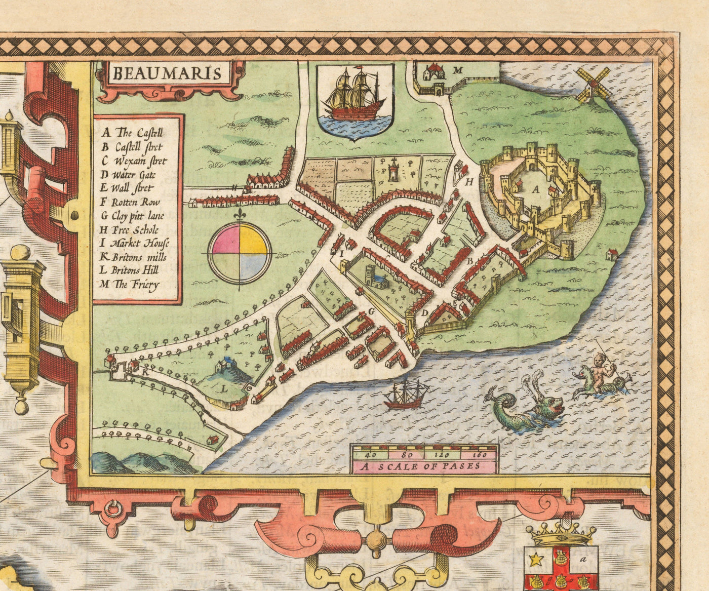 Alte Karte von Anglesey Wales, 1611 von John Speed - Holyhead, Llanfairpwllgwyngyll, Bangor 