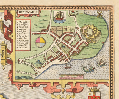 Alte Karte von Anglesey Wales, 1611 von John Speed - Holyhead, Llanfairpwllgwyngyll, Bangor 