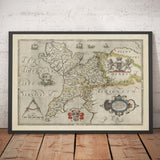 Erste Karte von Anglesey & Gwynedd, 1577 - Alte Karte von Christopher Saxton - Bangor, Holyhead, Conwy, Caernarfon, Llandudno 