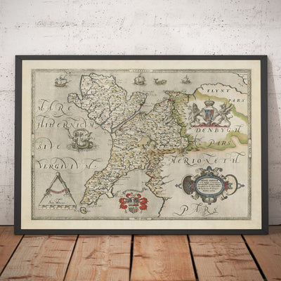 First Map of Anglesey & Gwynedd, 1577 - Old Map by Christopher Saxton - Bangor, Holyhead, Conwy, Caernarfon, Llandudno