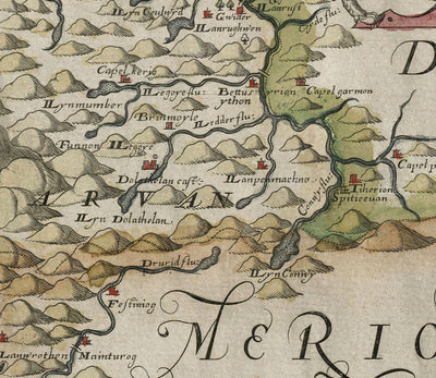 First Map of Anglesey & Gwynedd, 1577 - Old Map by Christopher Saxton - Bangor, Holyhead, Conwy, Caernarfon, Llandudno