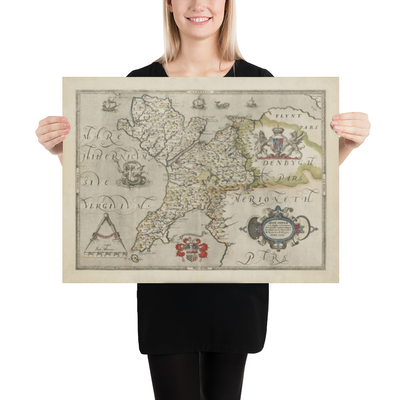 First Map of Anglesey & Gwynedd, 1577 - Old Map by Christopher Saxton - Bangor, Holyhead, Conwy, Caernarfon, Llandudno