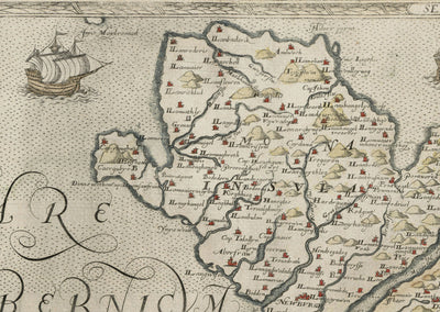 First Map of Anglesey & Gwynedd, 1577 - Old Map by Christopher Saxton - Bangor, Holyhead, Conwy, Caernarfon, Llandudno