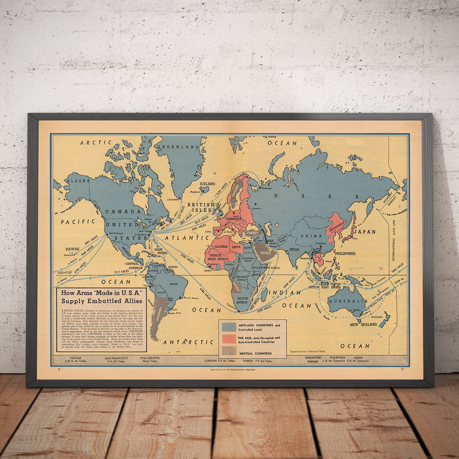 Allied Arms "Made in the USA", 1942 - Old World War 2 Propaganda Map