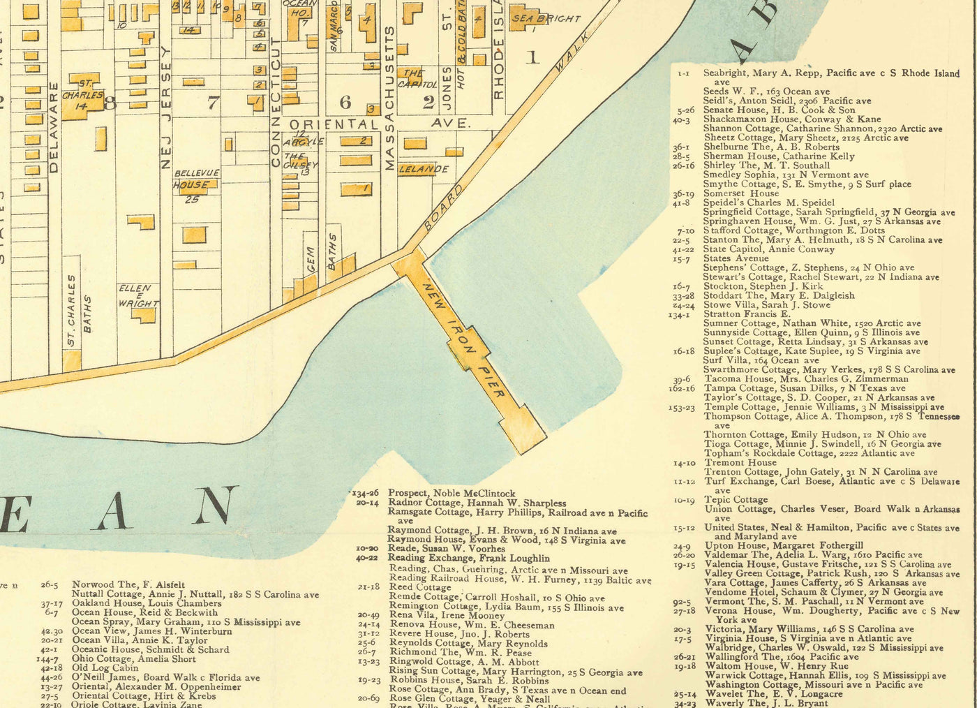 Old Map of Atlantic City, New Jersey, in 1891 by AY Lee - Boardwalk, Pacific, Baltic, Atlantic, Delaware Avenue