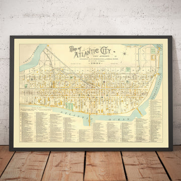 Mappa antica di Atlantic City, New Jersey, nel 1891 di AY Lee - Boardwalk, Pacific, Baltic, Atlantic, Delaware Avenue 
